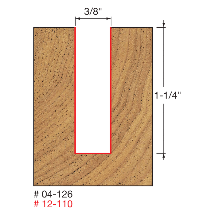 Freud 12-110 3/8" Diameter Double Flute Straight Bit with 1/2" Shank