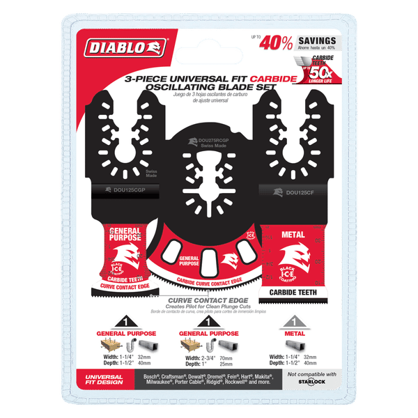 Diablo DOU3CS Universal Fit Carbide Oscillating Blade Set (Pack of 3)