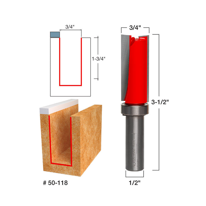 Freud 50-118 3/4" Diameter Top Bearing Flush Trim Bit with 1/2" Shank