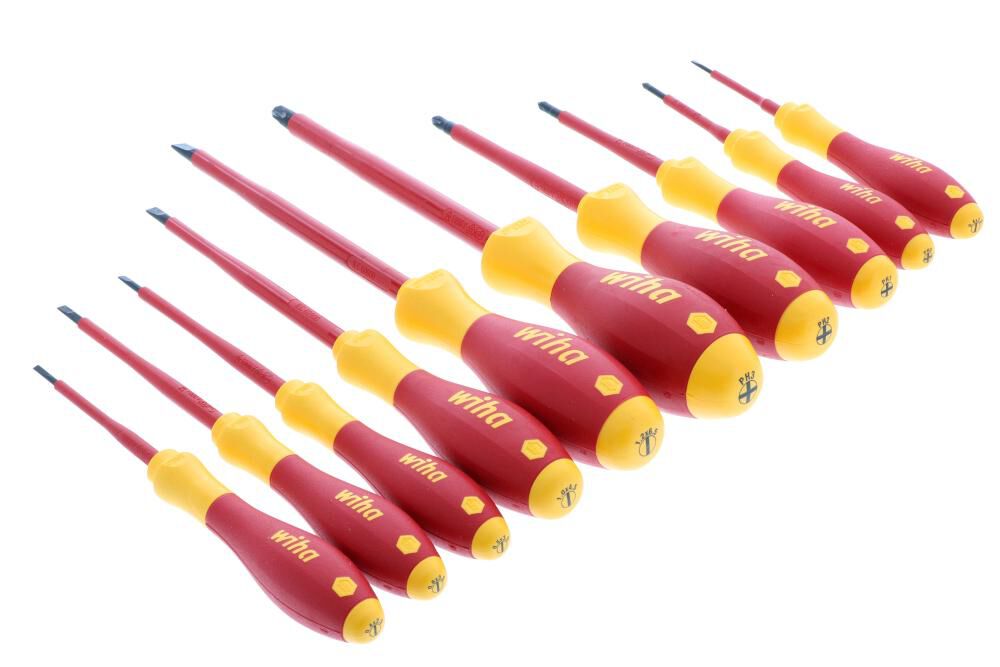 Wiha 32093 Slotted and Phillips Insulated Screwdriver Set, 1000 Volt, 10 Piece