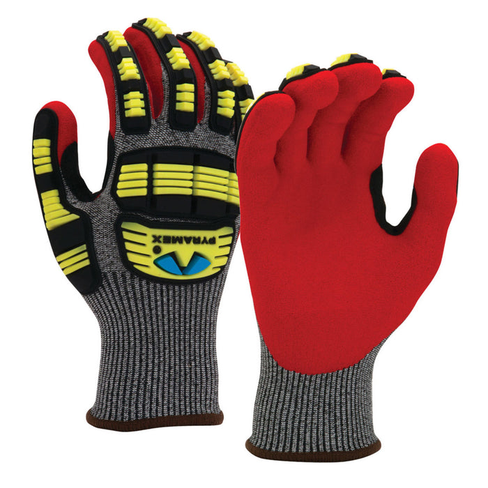 PYRAMEX A6 Cut Sandy Nitrile Dipped Level 2 Impact Gloves (1-Pair/Size Medium)