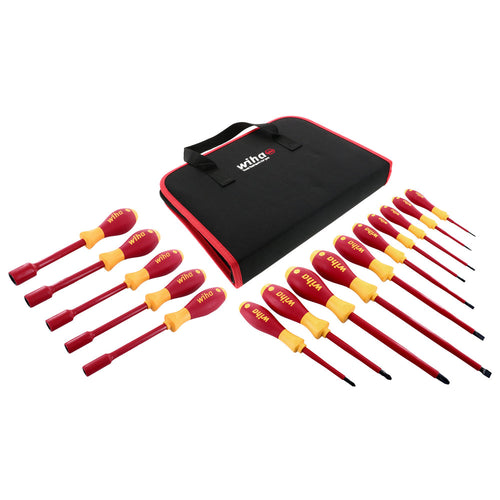 Wiha 32190 Slotted, Phillips and Inch Insulated Screwdriver Set, 1000 Volt, 15 Piece