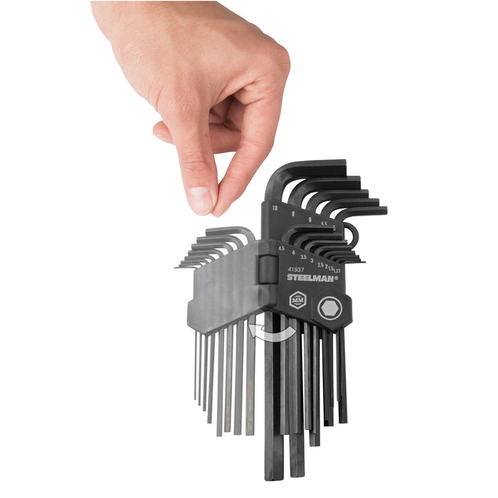 Steelman 41937 13-Piece Long Arm Hex Key Wrench Set, Metric (MM), Extended Length Driver Shafts for Long Reach, Chamfered Ends, Durable Steel Resists Distortion