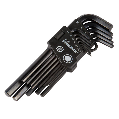 Steelman 41937 13-Piece Long Arm Hex Key Wrench Set, Metric (MM), Extended Length Driver Shafts for Long Reach, Chamfered Ends, Durable Steel Resists Distortion