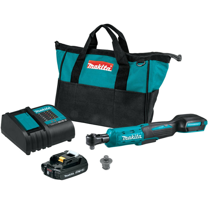 Makita XRW01SR1 - 18V LXT Lithium-Ion Cordless 3/8" / 1/4" Sq. Drive Ratchet Kit, interchangeable anvils, var. spd., L.E.D. Light, bag, with one battery (2.0Ah)