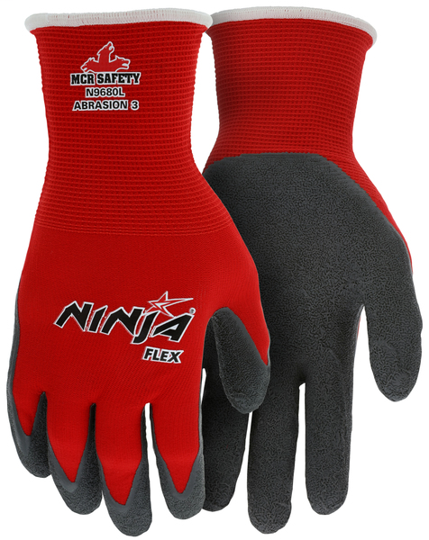 Ninja® Flex Work Gloves 15 Gauge Red Nylon Shell Gray Latex Coated Palm and Fingertips
