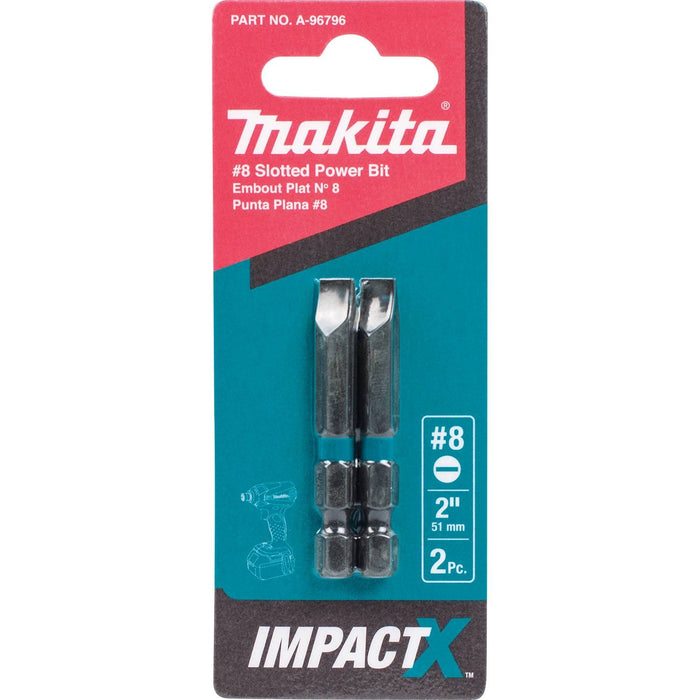 Makita Impact X #8 Slotted 2″ Power Bit (2-Pack)