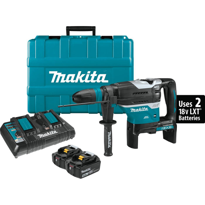 Makita XRH07PTUN 36V (18V X2) LXT Brushless 1-9/16" Advanced AVT Rotary Hammer Kit, SDS-MAX, 2-mode, var. spd., dual port charger, case, AFT, AWS (5.0Ah)