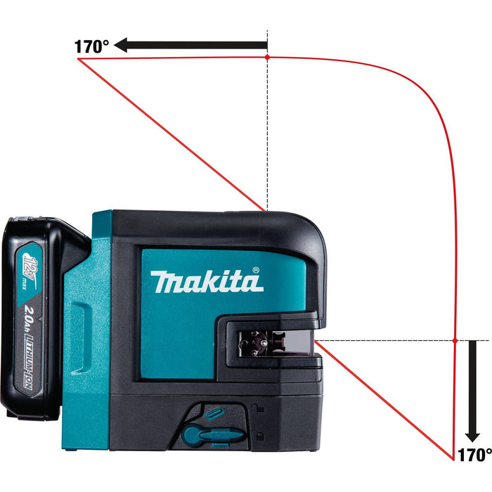 Makita 12V Max CXT Self-Leveling Cross-Line/4-Point Red Beam Laser Kit, bag, with one battery (2.0Ah)
