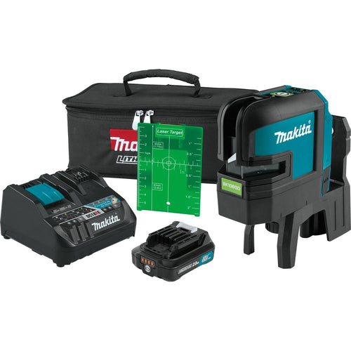 Makita (SK106GDNAX) 12V Max CXT Self-Leveling Cross-Line/4-Point Green Laser Kit, bag, with one battery (2.0Ah)