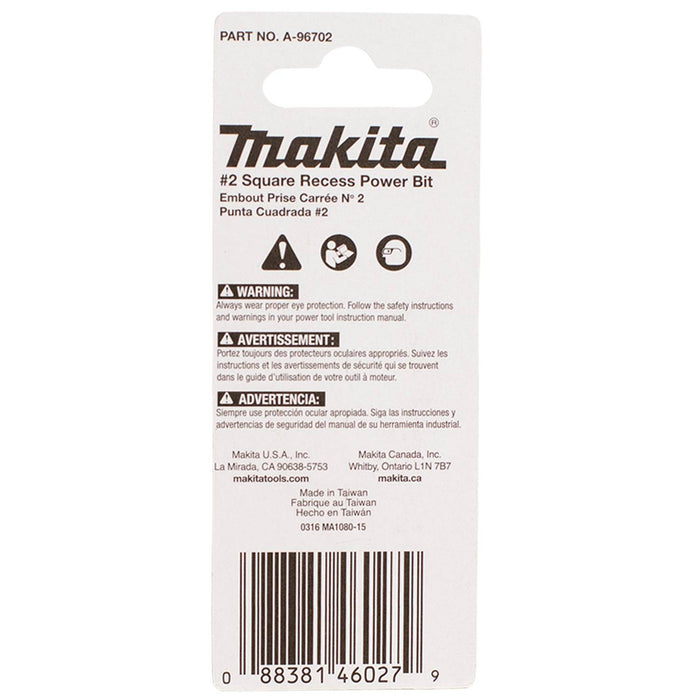 Makita Impact X #2 Square Recess 2″ Power Bit (2-Pack)