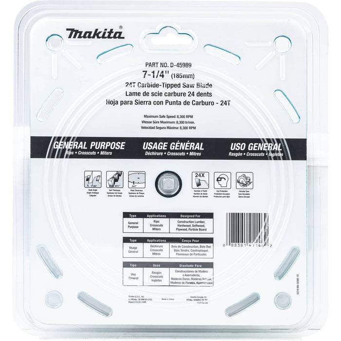 Makita D-45989 - 7-1/4" 24T Carbide-Tipped Circular Saw Blade, Framing/General Purpose