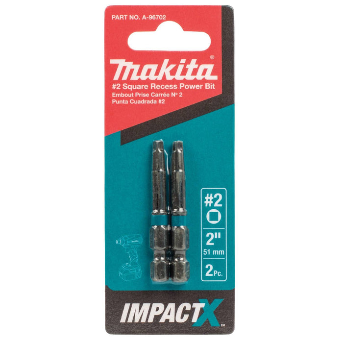 Makita (A-96702) Impact X #2 Square Recess 2″ Power Bit (2-Pack)
