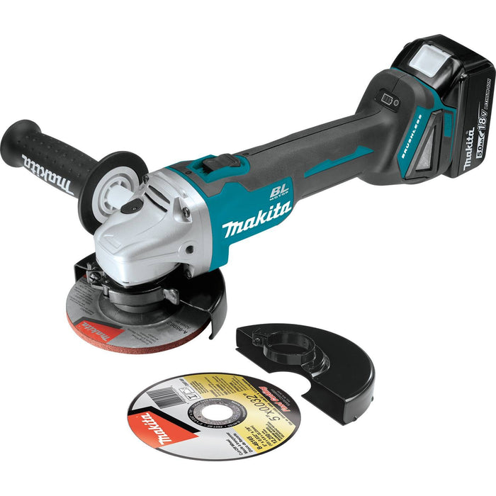Makita XAG04T - 18V LXT Lithium-Ion Brushless Cordless 4-1/2” / 5" Cut-Off/Angle Grinder Kit, bag, no lock-off, lock-on (5.0Ah)