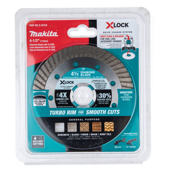 Makita E-07216 - X-LOCK 4-1/2" Turbo Rim Diamond Blade for Masonry Cutting