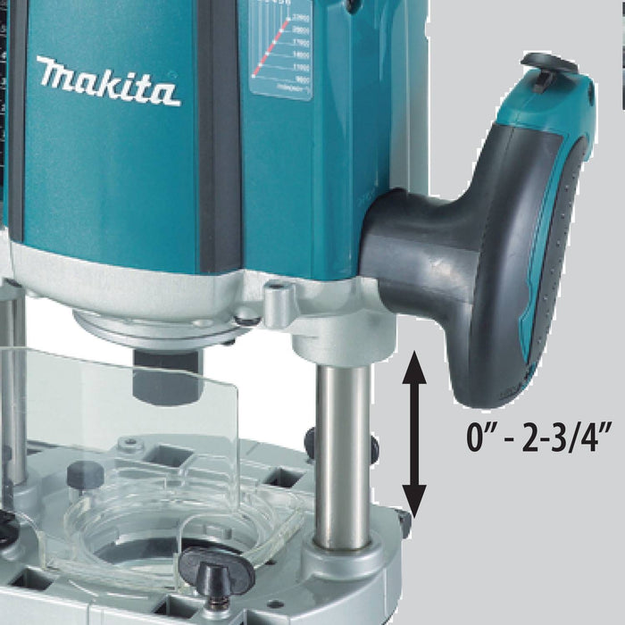 Makita 3-1/4 HP Plunge Router, 9,000-22,000 RPM, var. spd., L.E.D. Lights, electric brake