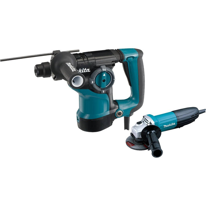 Makita 1-1/8" Rotary Hammer, accepts SDS-PLUS bits, 3-mode and 4-1/2" Angle Grinder (9557NB), case