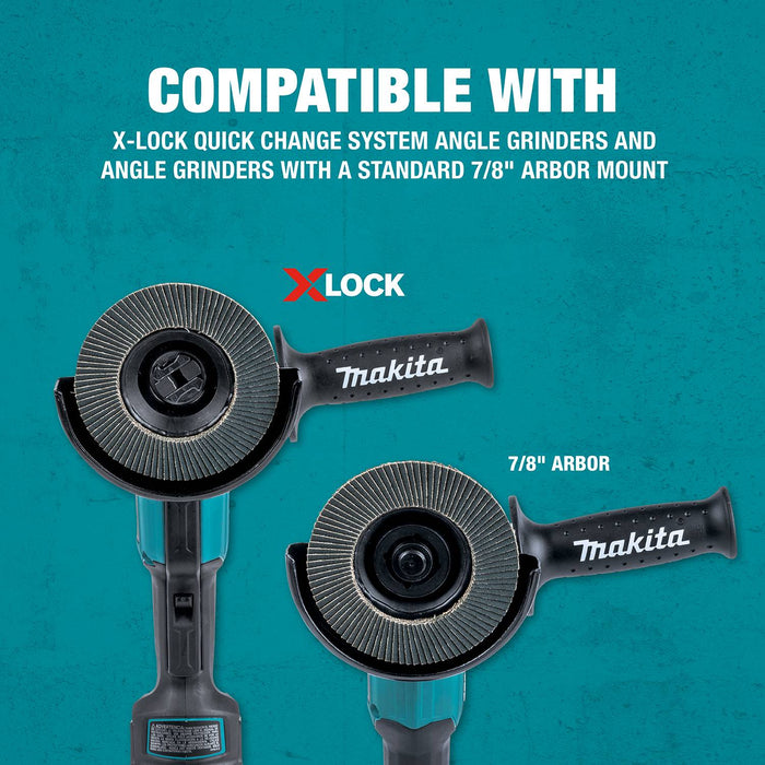 Makita X-LOCK 4‑1/2" 40 Grit Type 29 Angled Grinding and Polishing Flap Disc for X-LOCK and All 7/8" Arbor Grinders, 3/pk