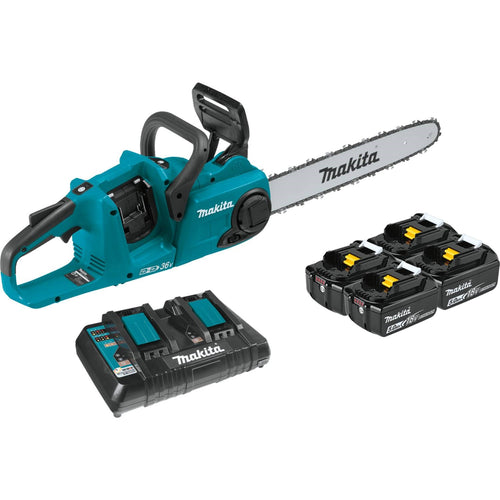 Makita 18V LXT Brushless 16" Chain Saw Kit, 4 ea. BL1850B battery, dual port charger (5.0Ah)
