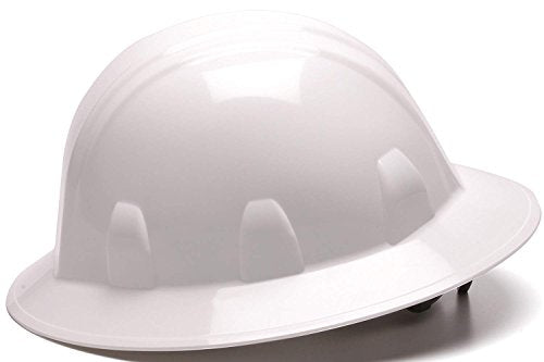 Pyramex Full Brim Hard Hat 4-Point Ratchet Suspension, White (12-Pack)