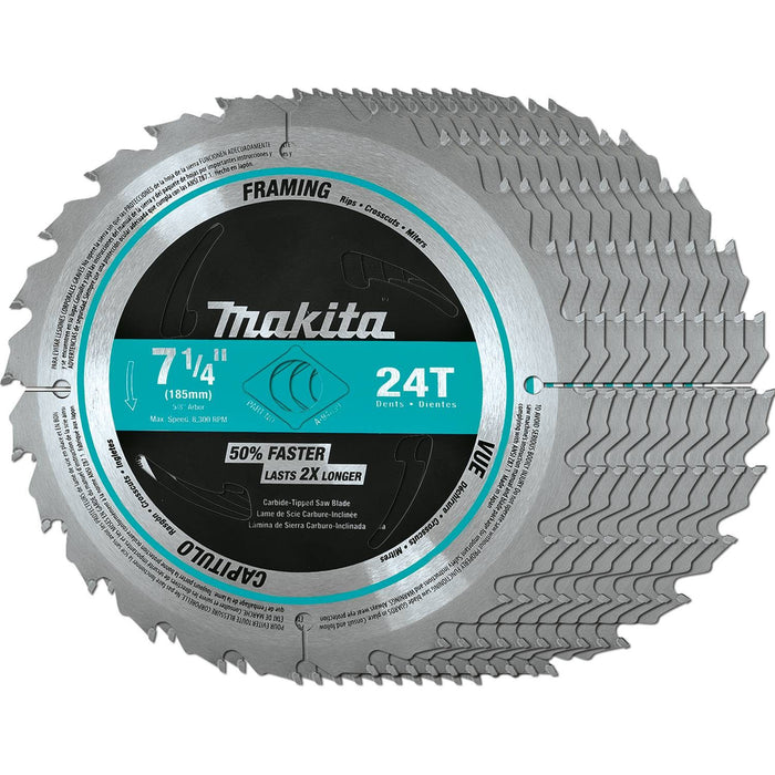 Makita 7-1/4" 24T Carbide-Tipped Circular Saw Blade, Framing, 10/pk