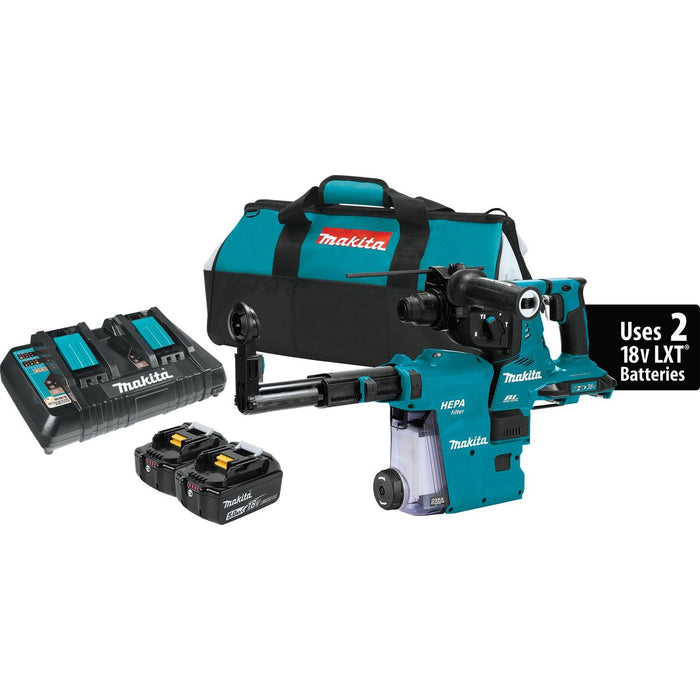 Makita 36V (18V X2) LXT Brushless 1-1/8" AVT Rotary Hammer Kit, accepts SDS-PLUS bits, w/ HEPA Dust Extractor, AFT, AWS Capable, dual port charger, bag (5.0Ah)