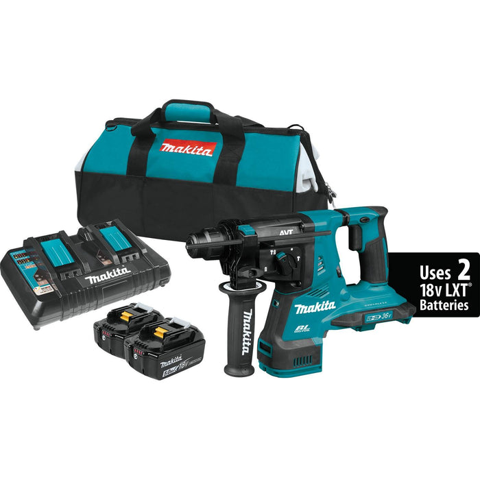 Makita (XRH08PT) 36V (18V X2) LXT Brushless 1-1/8" AVT Rotary Hammer Kit, accepts SDS-PLUS bits, 3-mode, var. spd., dual port charger, bag (5.0Ah)
