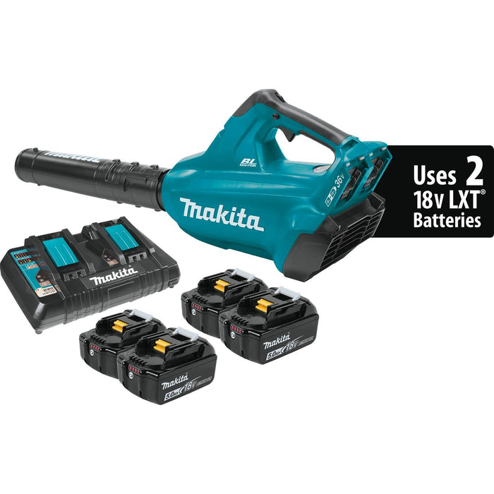 Makita XBU02PT1 18V LXT Brushless Blower Kit, 4 ea. BL1850B battery, dual port charger (5.0Ah)