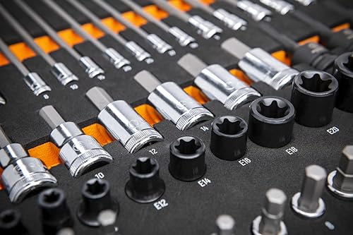 GEARWRENCH 74-Piece 1/4”, 3/8”, 1/2” Drive Metric Bit Socket Set in Foam Storage Tray -GWMSBSKCBMM
