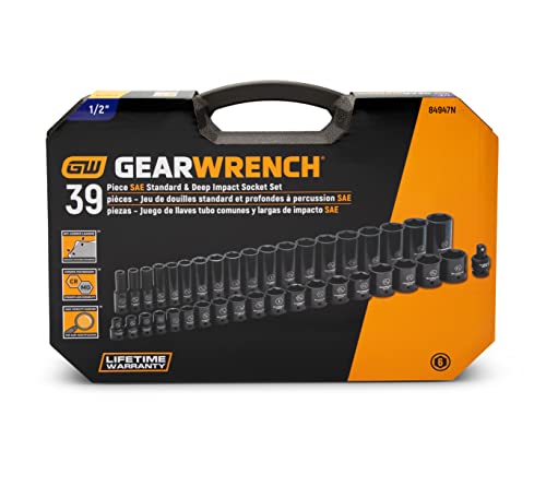 GEARWRENCH Impact Socket Set 39-Piece 1/2 In Drive 6 Point SAE Standard/Deep
