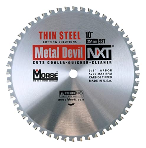 MK MORSE 10In. Diameter Metal Devil NXT Circular Saw Blade - 5/8" KO Arbor 52TCG Teeth, Tungsten Carbide/Titanium Carbide Tip Cutting Edge