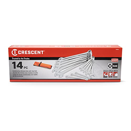 Crescent 14-Piece 12 Point SAE Combination Wrench Set with Tool Roll