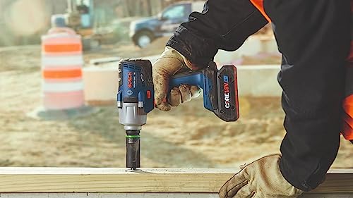 BOSCH 18V Brushless Connected-Ready 1/2 In. Mid-Torque Impact Wrench Kit with Friction Ring and Thru-Hole and (2) CORE18V 4 Ah Batteries