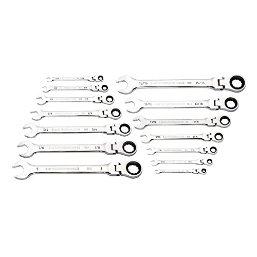GEARWRENCH 14-Piece Wrench, Ratchet Flex Combo Set 12 Point 90T, SAE