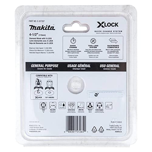 Makita (E-07397) X-LOCK 4-1/2in Continuous Rim Diamond Blade for Ceramic and Granite Cutting