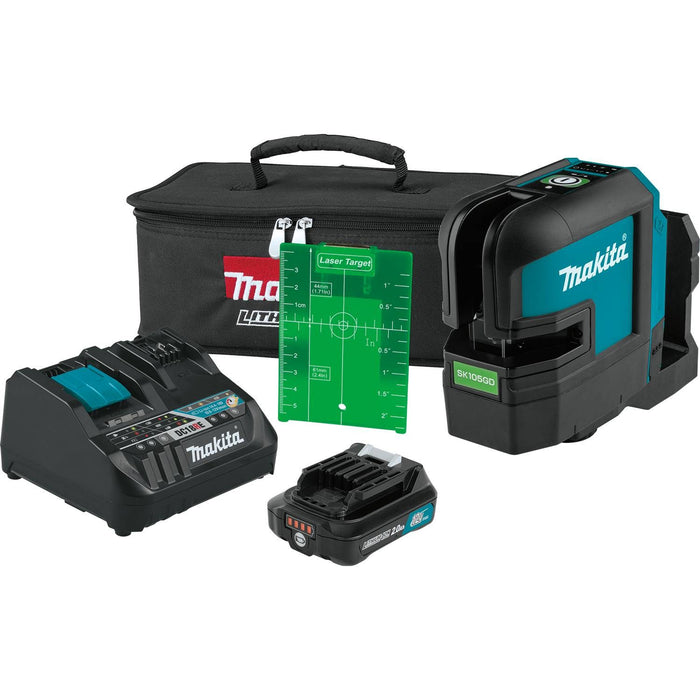 Makita 12V Max CXT Self-Leveling Cross-Line Green Laser Kit, bag, with one battery (2.0Ah)