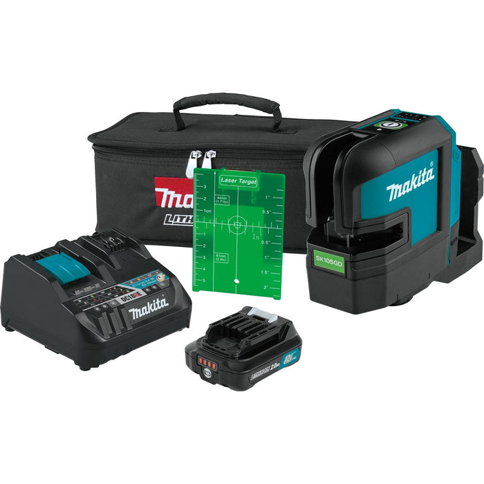 Makita (SK105GDNAX) 12V Max CXT Self-Leveling Cross-Line Green Laser Kit, bag, with one battery (2.0Ah)