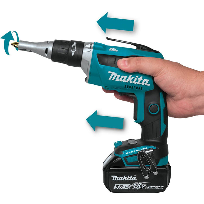 Makita XSF03T - 18V LXT Lithium-Ion Brushless Cordless 4,000 RPM Drywall Screwdriver Kit, var. spd., L.E.D. Light, case (5.0Ah)