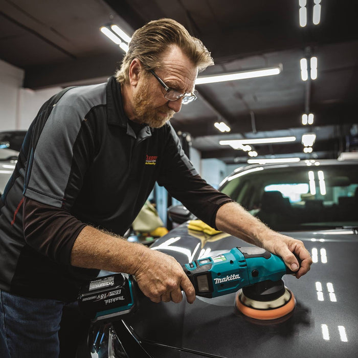 Makita XOP02T - 18V LXT Lithium-Ion Brushless Cordless 5"/6" Dual Action Random Orbit Polisher Kit , 0-780 RPM, 0-6,800 OPM, var. spd., bag (5.0Ah)