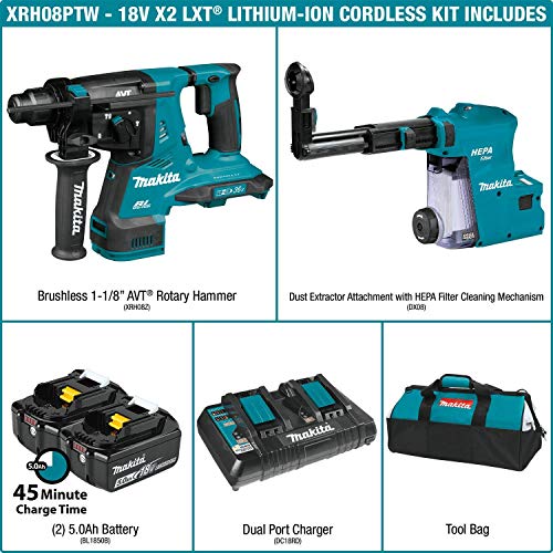 Makita (XRH08PT) 18V (X2 36V) LXT Lithium-Ion Brushless Cordless 1-1/8" AVT Rotary Hammer, accepts SDS-PLUS bits