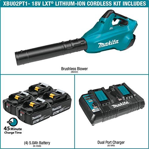 Makita (XBU02PT1) 18V X2 (36V) LXT Lithium-Ion Brushless Cordless Blower Kit with 4 Batteries (5.0Ah)
