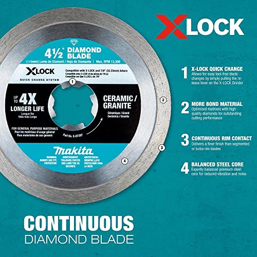 Makita (E-07397) X-LOCK 4-1/2in Continuous Rim Diamond Blade for Ceramic and Granite Cutting