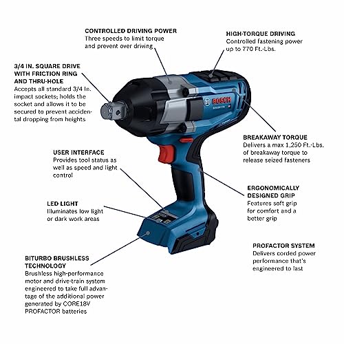 Bosch PROFACTOR️ 18V Connected 3/4 In. Impact Wrench Combo Kit with Friction Ring & Thru-Hole