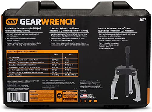 GEARWRENCH 2 or 3 Jaw Internal/External Ratcheting Puller Set, 2 and 5 Ton - 3627