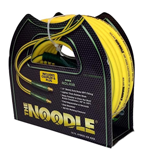 Rolair Noodle Air Compressor Hose with Fittings - 1/4In X 50Ft