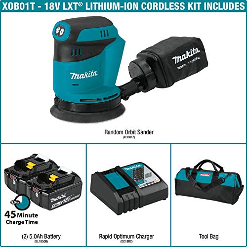 Makita XOB01T 18V LXT Lithium-Ion Cordless 5" Random Orbit Sander Kit (5.0Ah)