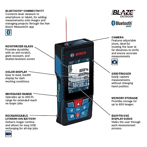 Bosch Blaze Outdoor 400ft Bluetooth Connected Laser Measure with Camera and AA Batteries