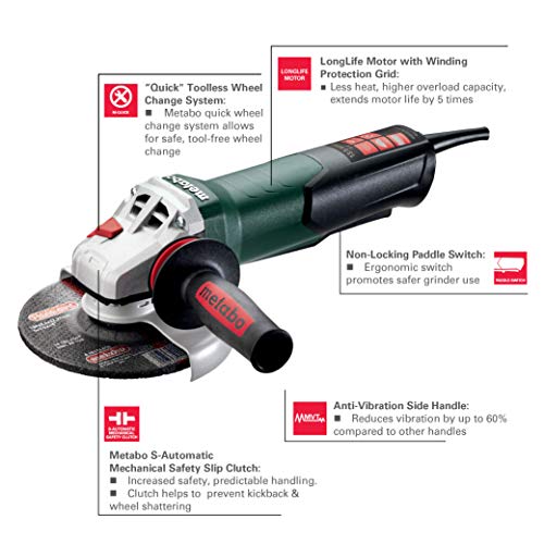 Metabo 6in Angle Grinder Non-Locking Paddle Switch 13.5A 9600rpm