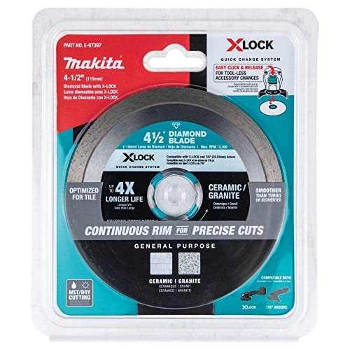 Makita (E-07397) X-LOCK 4-1/2in Continuous Rim Diamond Blade for Ceramic and Granite Cutting