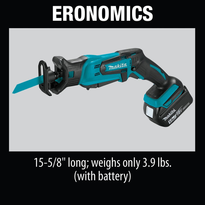 Makita 18V LXT Lithium-Ion Cordless Compact Recipro Saw Kit, var. spd., tool-less blade change, L.E.D. Light, bag (5.0Ah)